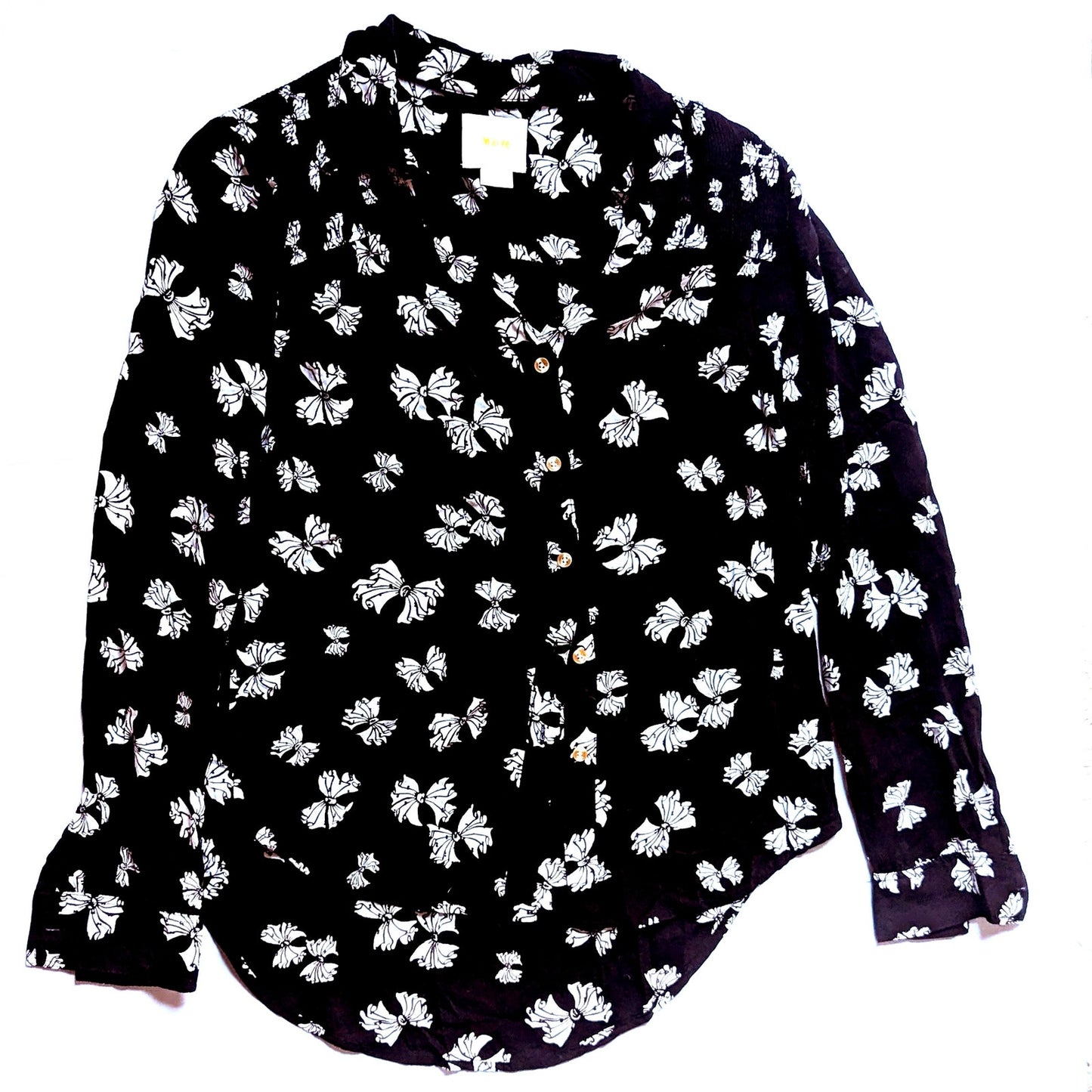Maeve Anthropologie Emory Bow Print Blouse Black White Floral Button Down Top | Women's Size 0