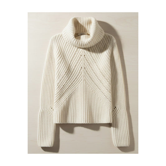 Cece Funnel Neck Wool Turtleneck Cream Sweater | Women's S