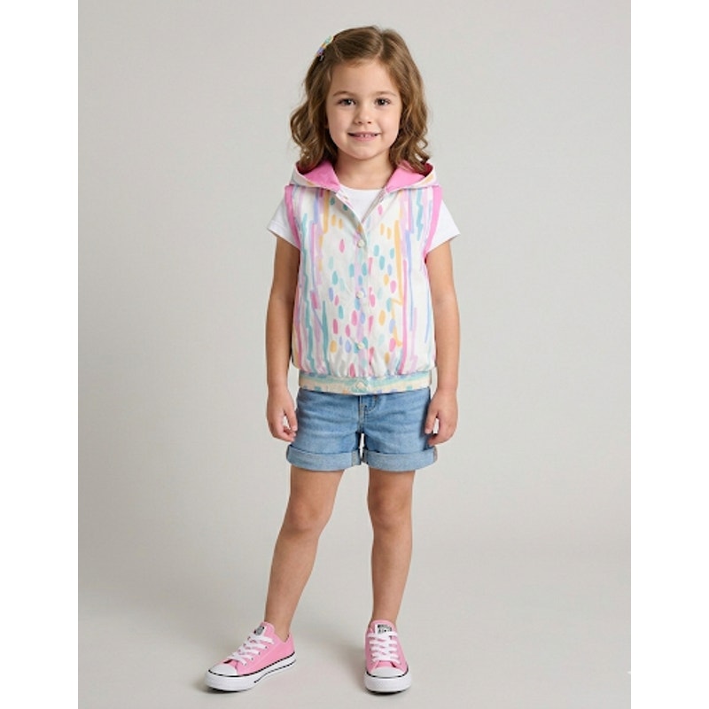 1980s Pastel Confetti Hooded Vest | Girls Size 5/6