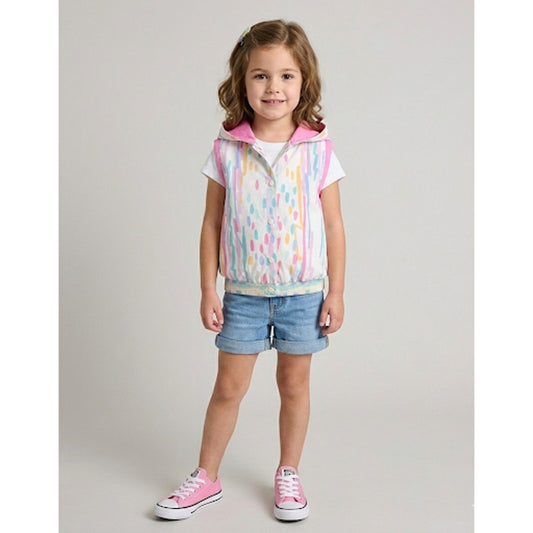 1980s Pastel Confetti Hooded Vest | Girls Size 5/6