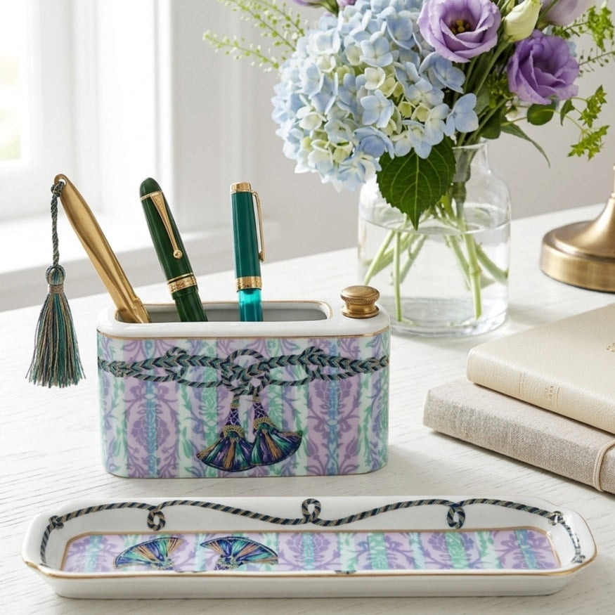 1990s Neiman Marcus Desk Set Pen & Note Holder w/ Tray