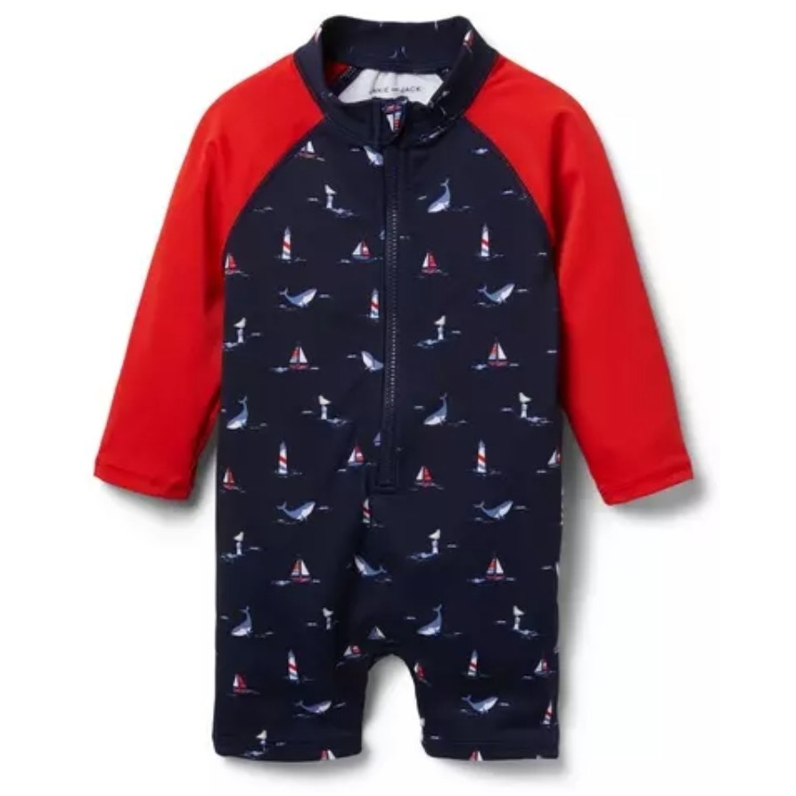 Janie and Jack Baby Whale Rash Guard Swimsuit Merchant Marine Whale Size 6-12 Months