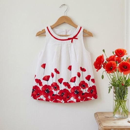 Janie and Jack Toddler Parisian Poppy Border Sleeveless Dress Red Floral Size 2T