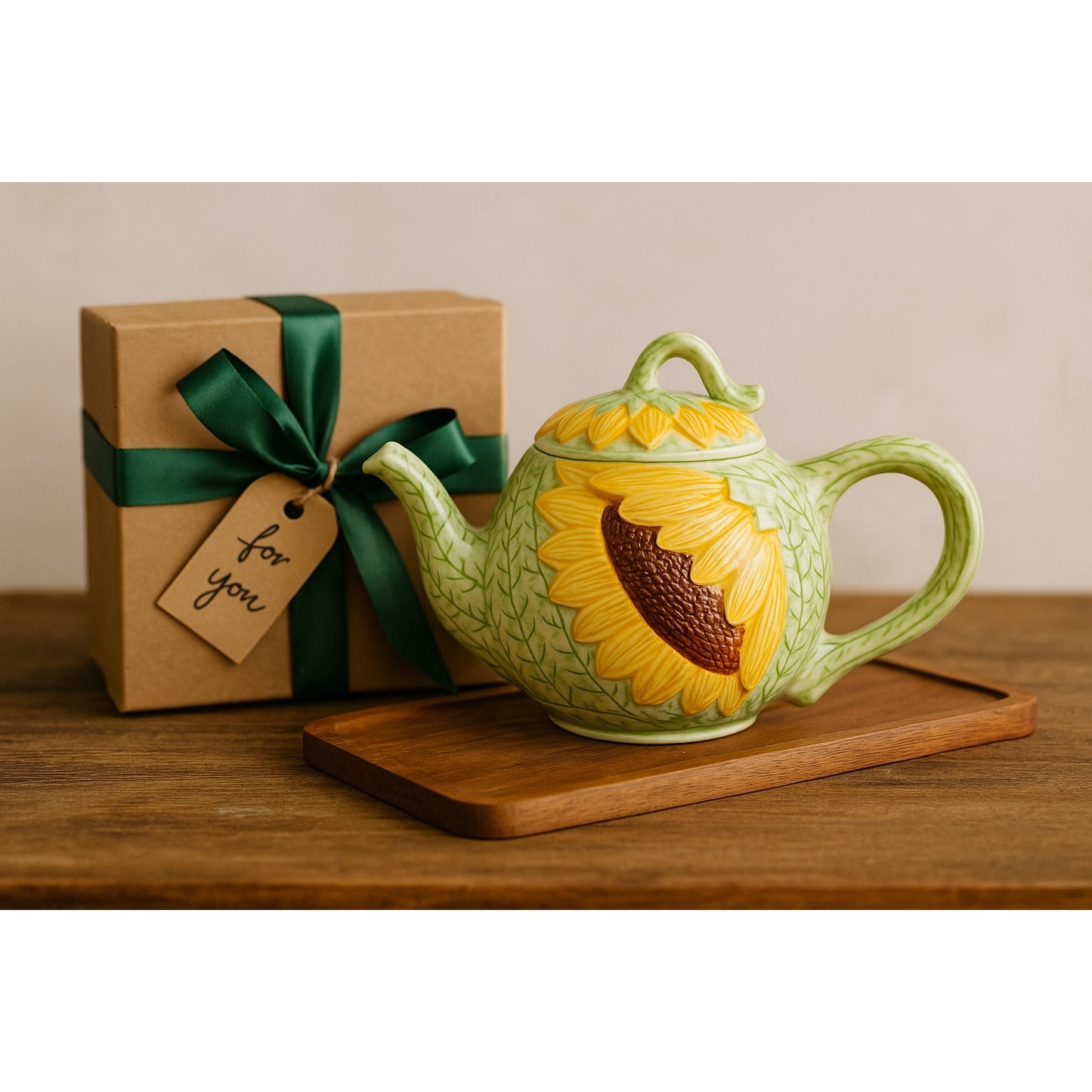 Vintage Seymour Mann Sunflower Teapot | 1991 | Hand Painted Faience Yellow Green Ceramic | Home