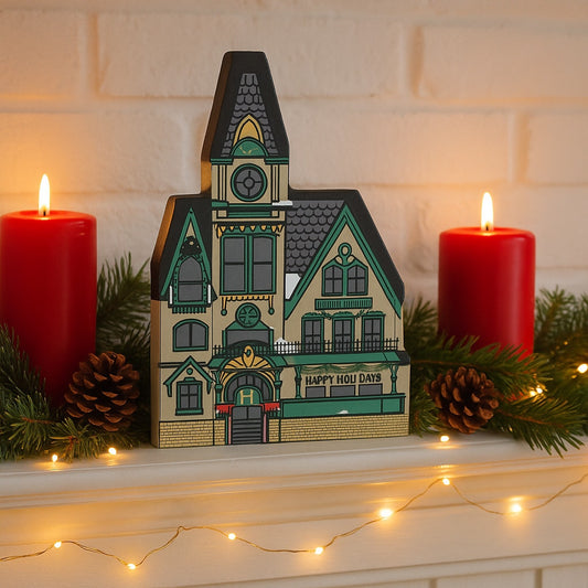 My Home Towne Victorian Collection Wooden House Figurine | Vintage 1992 Happy Holidays House 7x4.5 | Christmas Mantel Home Decor