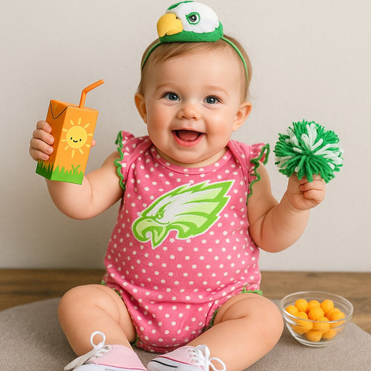 NFL Philadelphia Eagles Baby Girl Romper Pink Polka Dot Ruffle | 3-6 Months