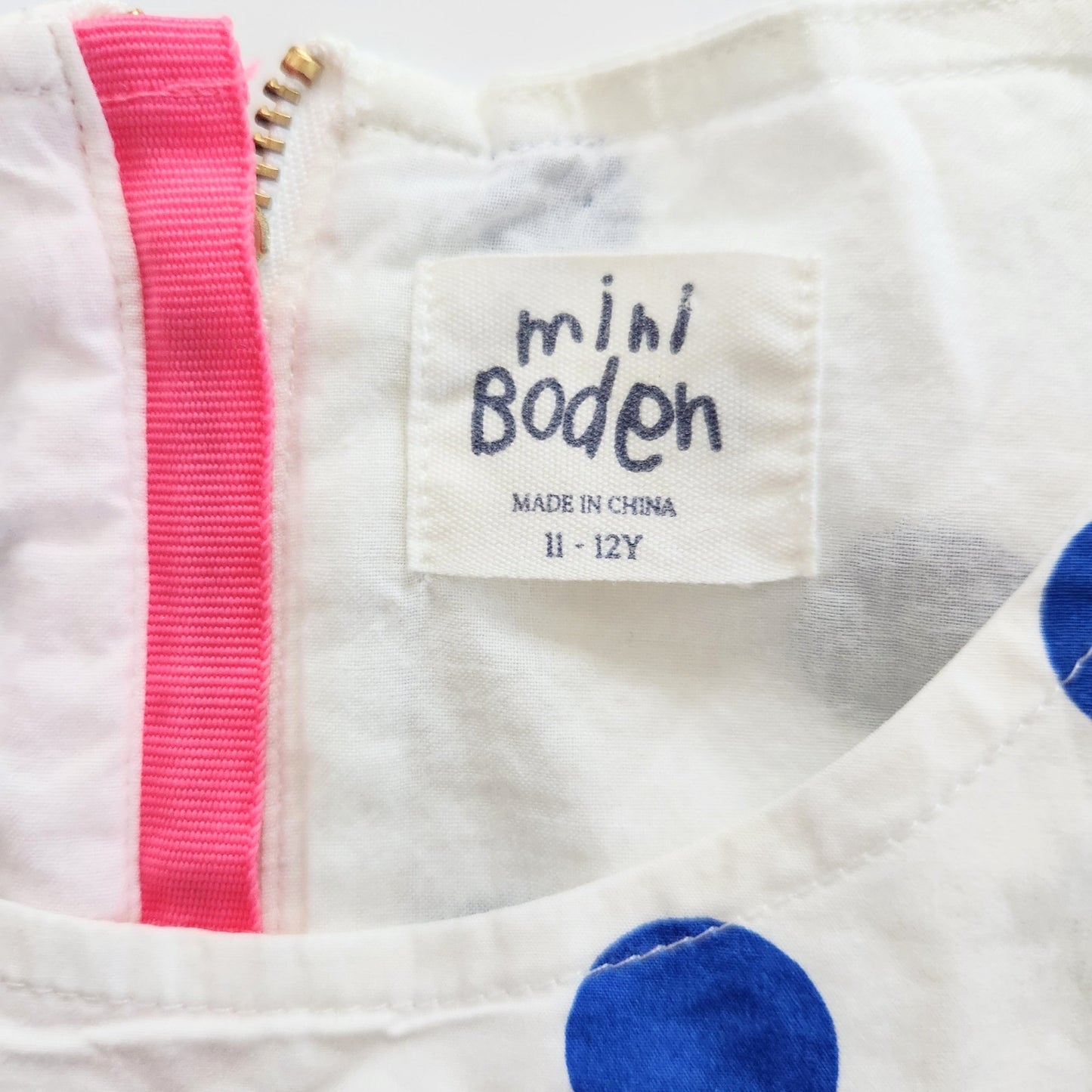 Mini Boden White w/ Bue Polka Dots Short Sleeved Dress Size 11-12 Y