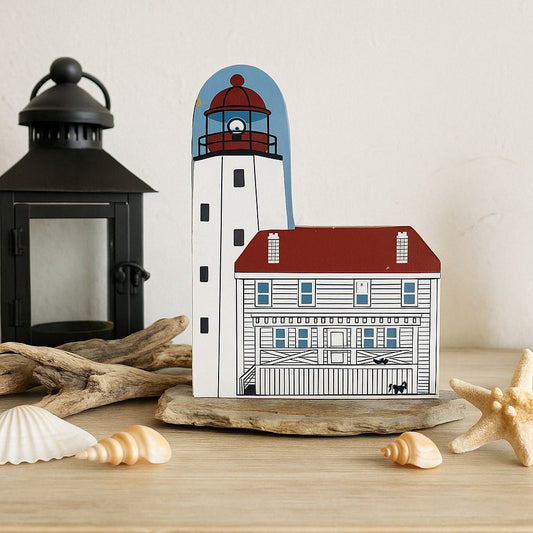 Cat’s Meow Village Sandy Hook Lighthouse Shelf Sitter | 1990 Series Signed 1995 | Vintage Home Wooden Collectible