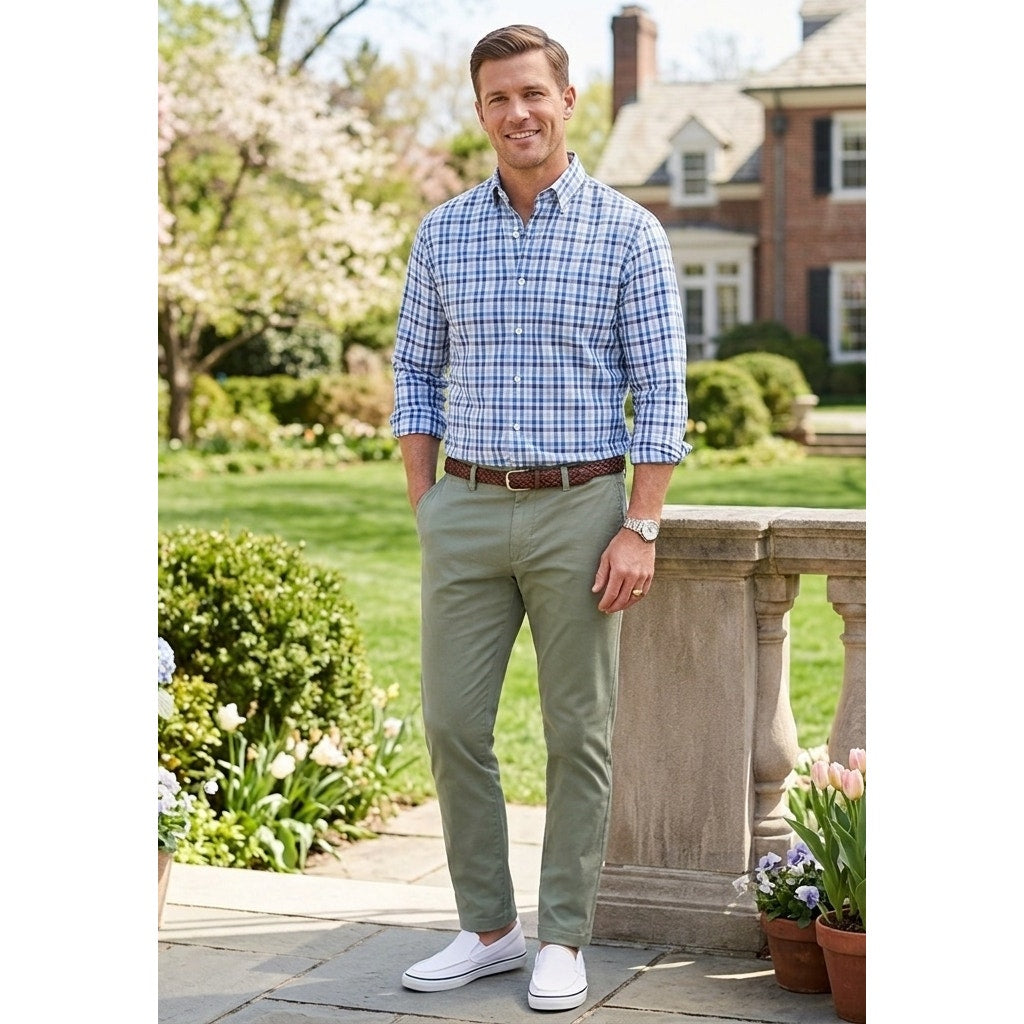Vineyard Vines Classic Cooper Dress Shirt | Blue Plaid 120s Cotton | Men's M