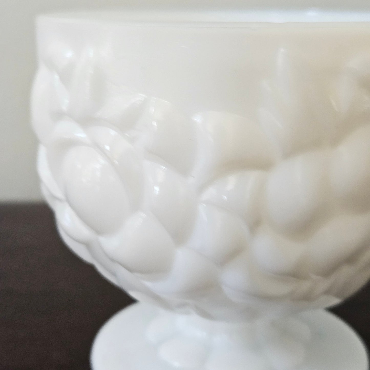 Vintage Milk Glass Pedestal Compote – Grape Pattern 5” Bowl