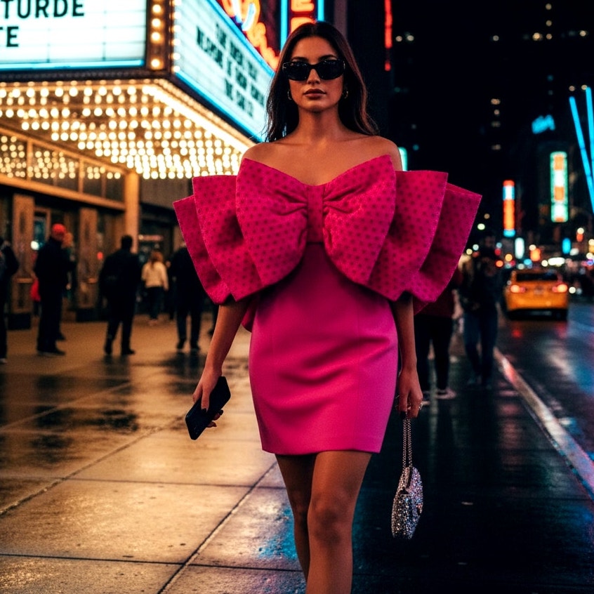 💖 ROTATE Birger Christensen Women's Natalie Fuchsia Pink Bow Mini Dress Size 8