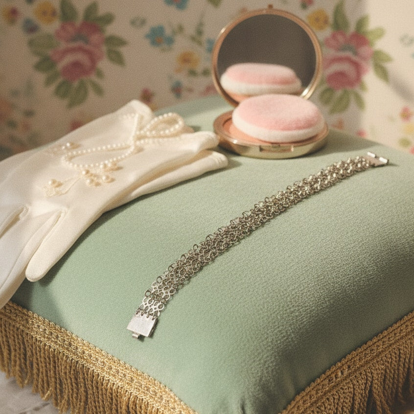 Mid-Century Sterling Silver Filigree Link Bracelet