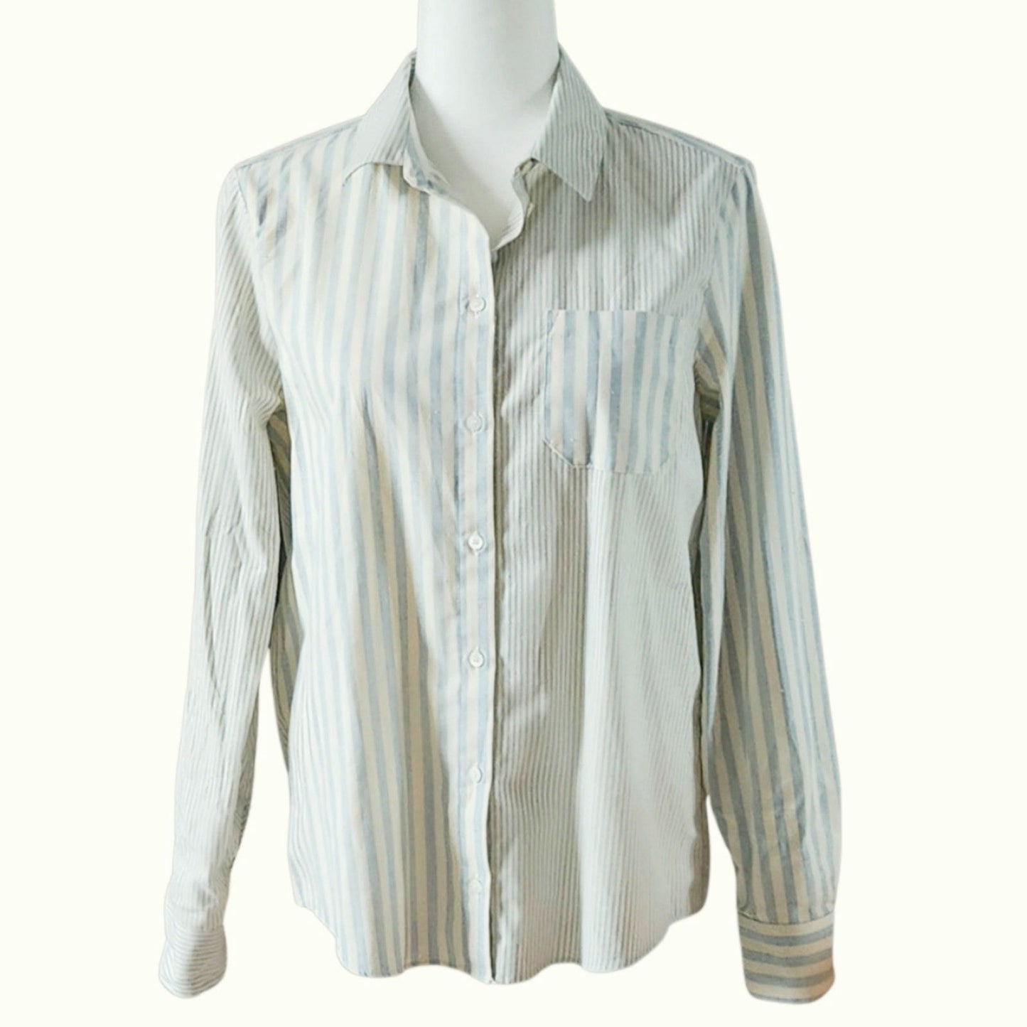 Tomboy Shirt – 100% Organic Cotton, Contrasting Blue Stripes - Women's 6 US | 38 EU