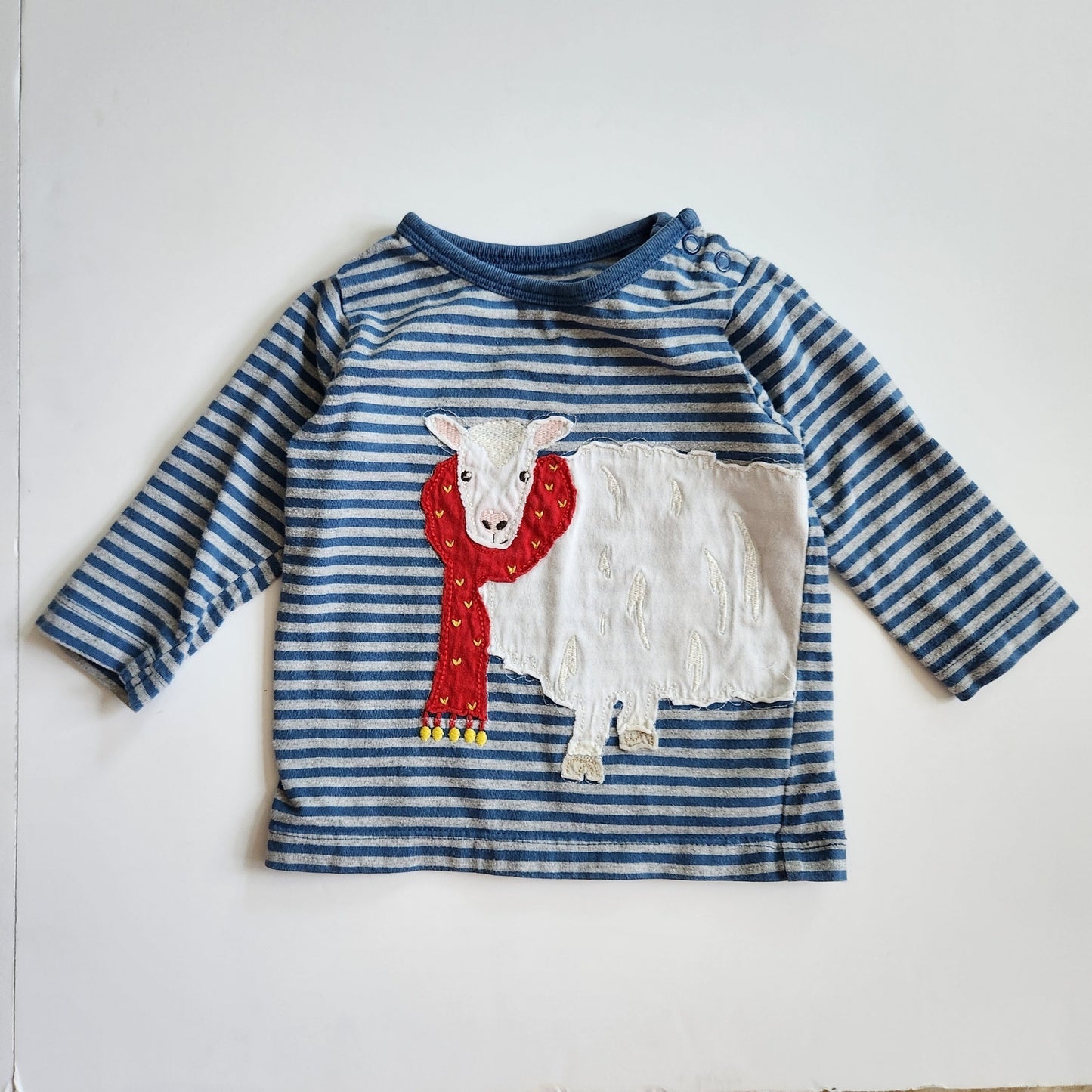 Vintage Baby Boden Infant Blue Striped Sheep in Scarf Long Sleeve Tee Size 6-12M
