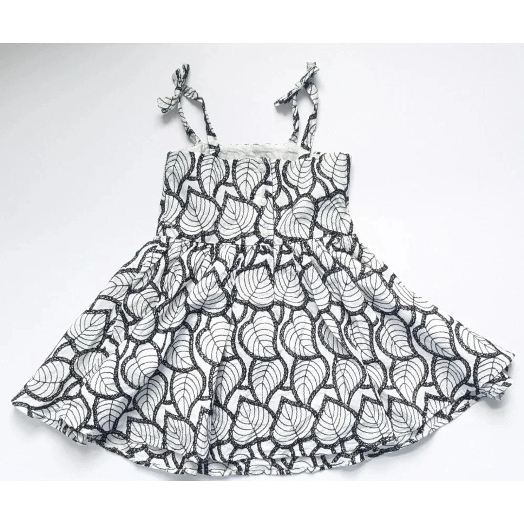 Janie and Jack Palm Leaf Cotton Eyelet Dress in Jet Ivory Black & White Size 2T