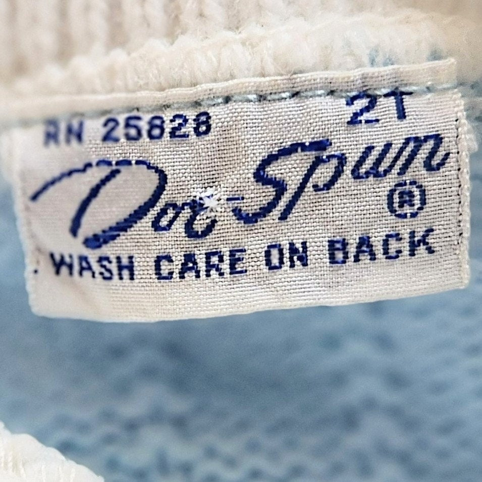 1960s Turtleneck Sweater – Baby Blue with Penny Farthing Embroidery – Size 2T