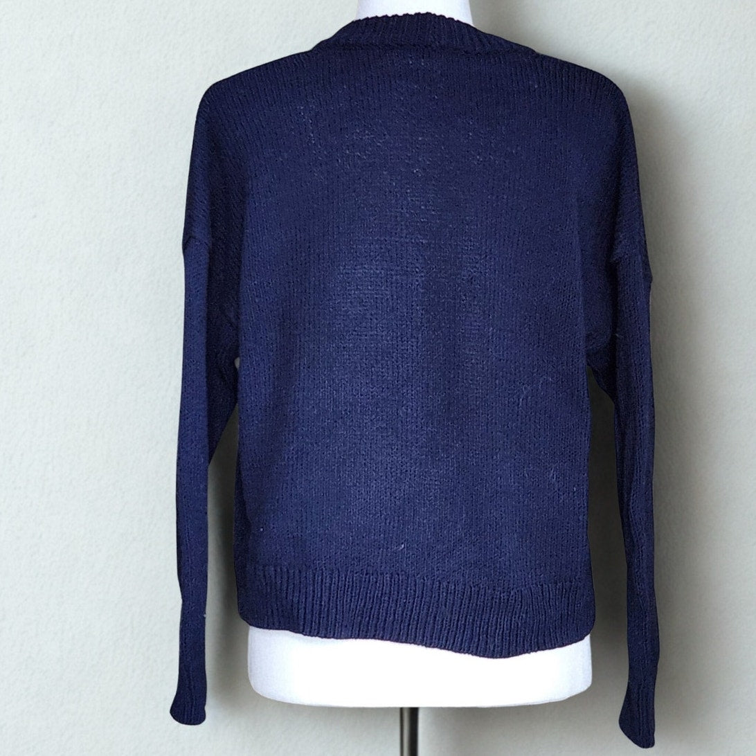 Madewell Wellesley Bobble Pullover Sweater Navy & Orange Pom-Pom | Women's M