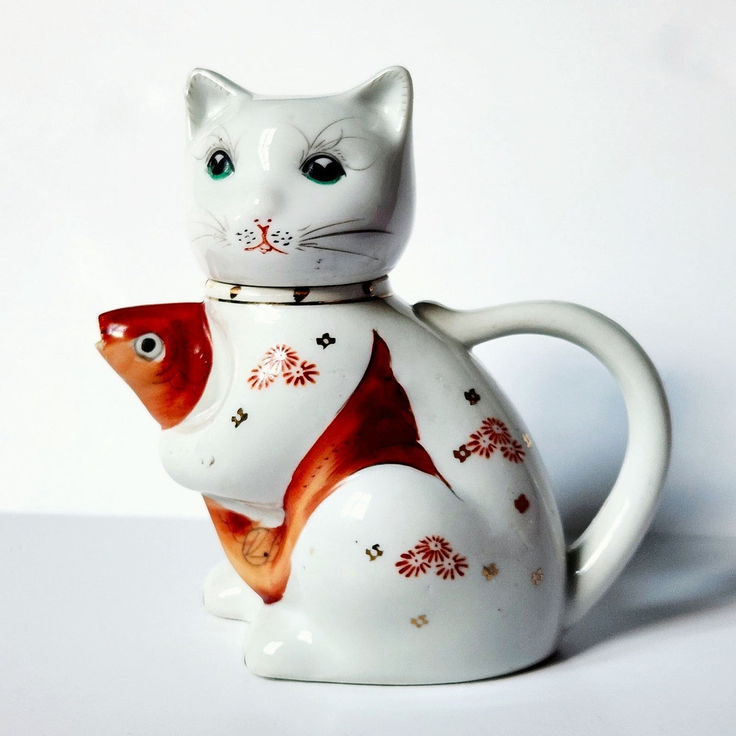 Vintage Cat & Koi Porcelain Teapot