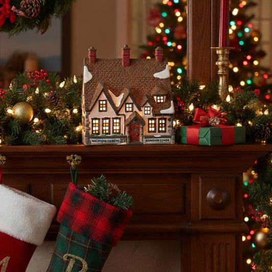 Dickens' Nicholas Nickleby “Wackford Squeers Boarding School” | Heritage Village Collection | 1980s Porcelain Lighted House with Light Cord and Box