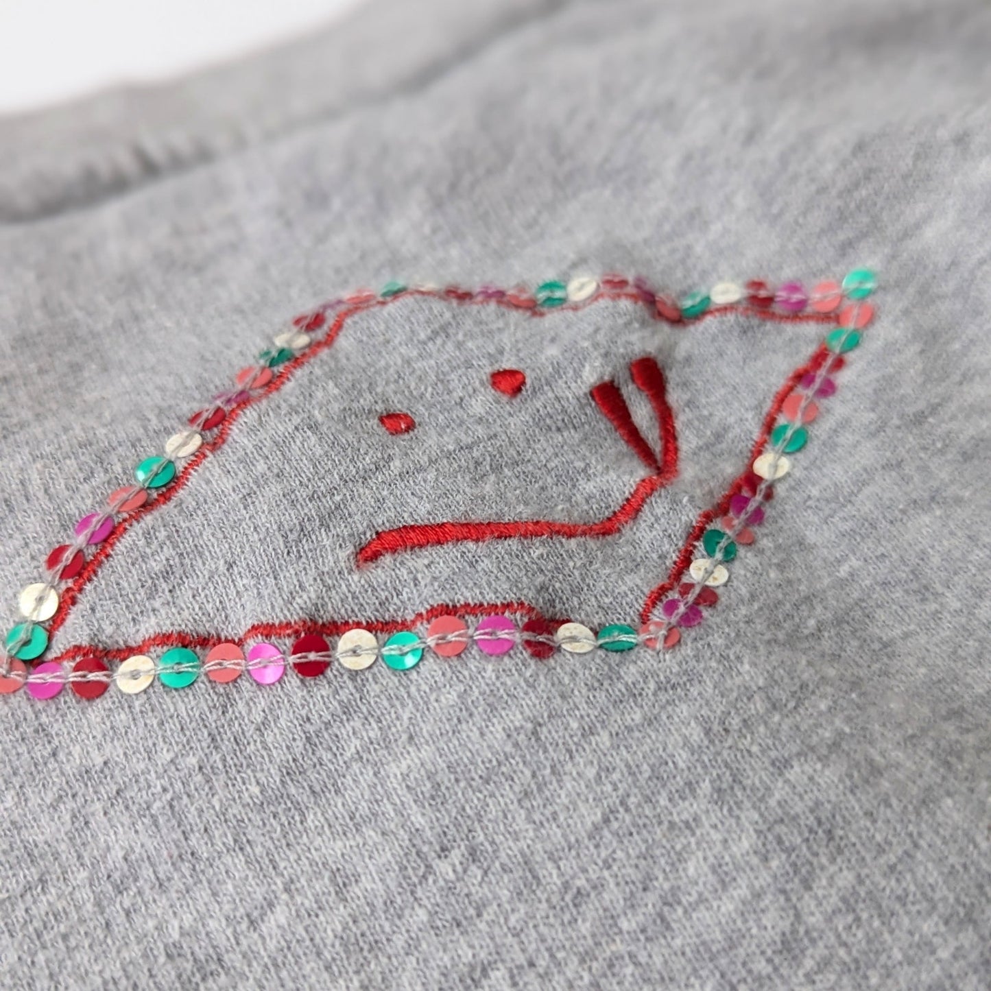 Oilily Believe Sweater Gray Crewneck Girls Size 7 | 122cm Sequins & Embroidery Puff Sleeve Cotton