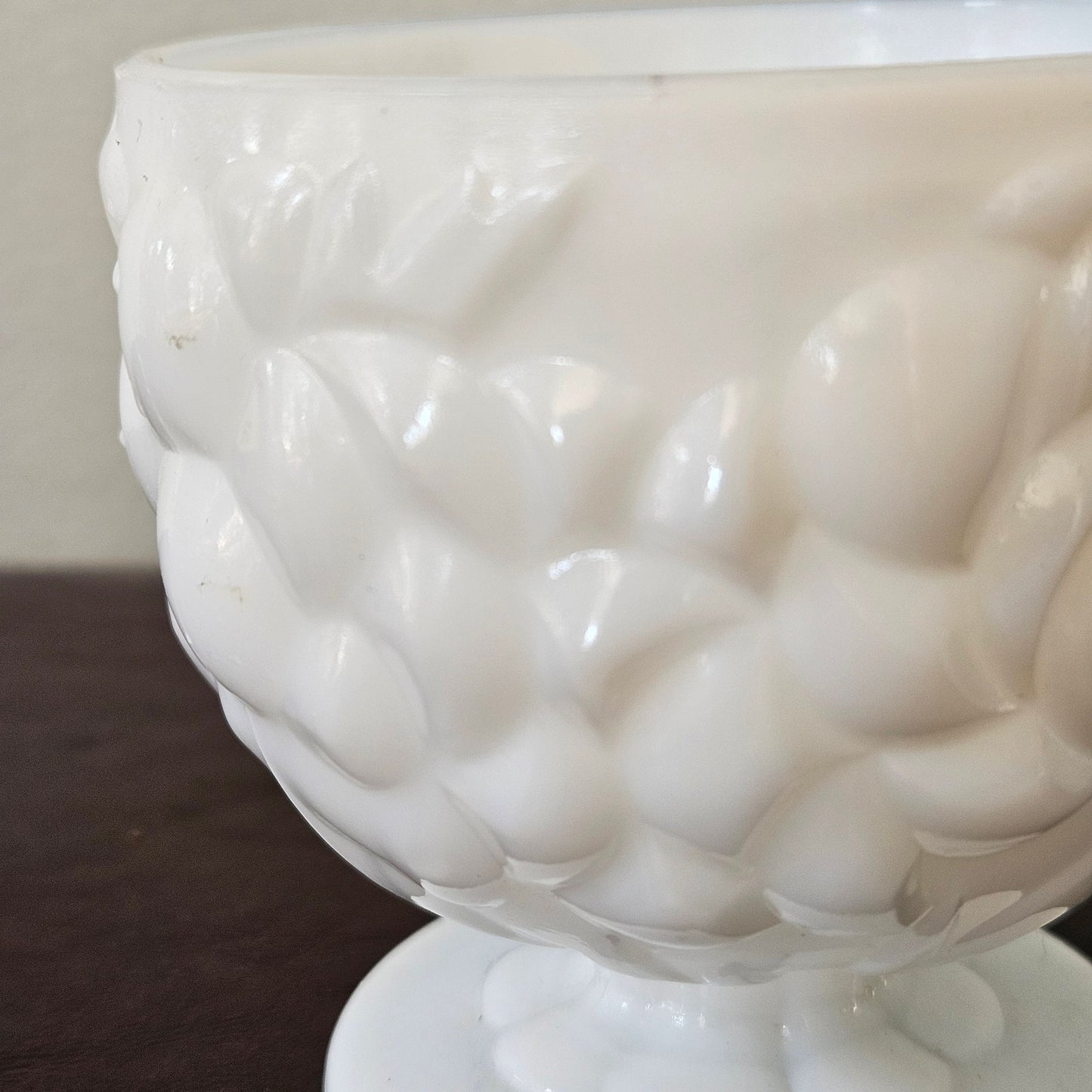 Vintage Milk Glass Pedestal Compote – Grape Pattern 5” Bowl