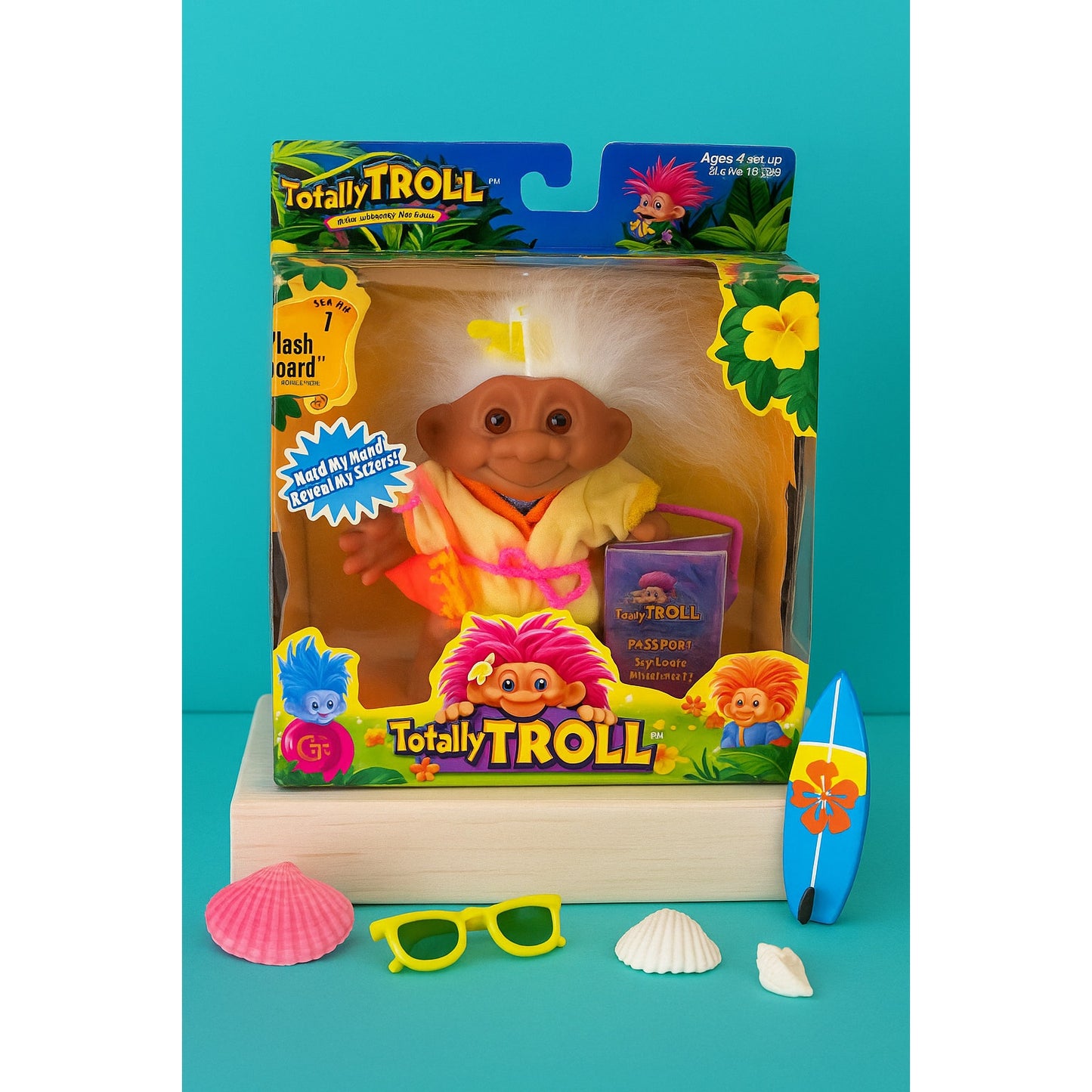 Totally Troll Splash Waxboard Series 1 Doll – Playmates 2001 – White Hair – New in Box (NIB) - Kids Toy