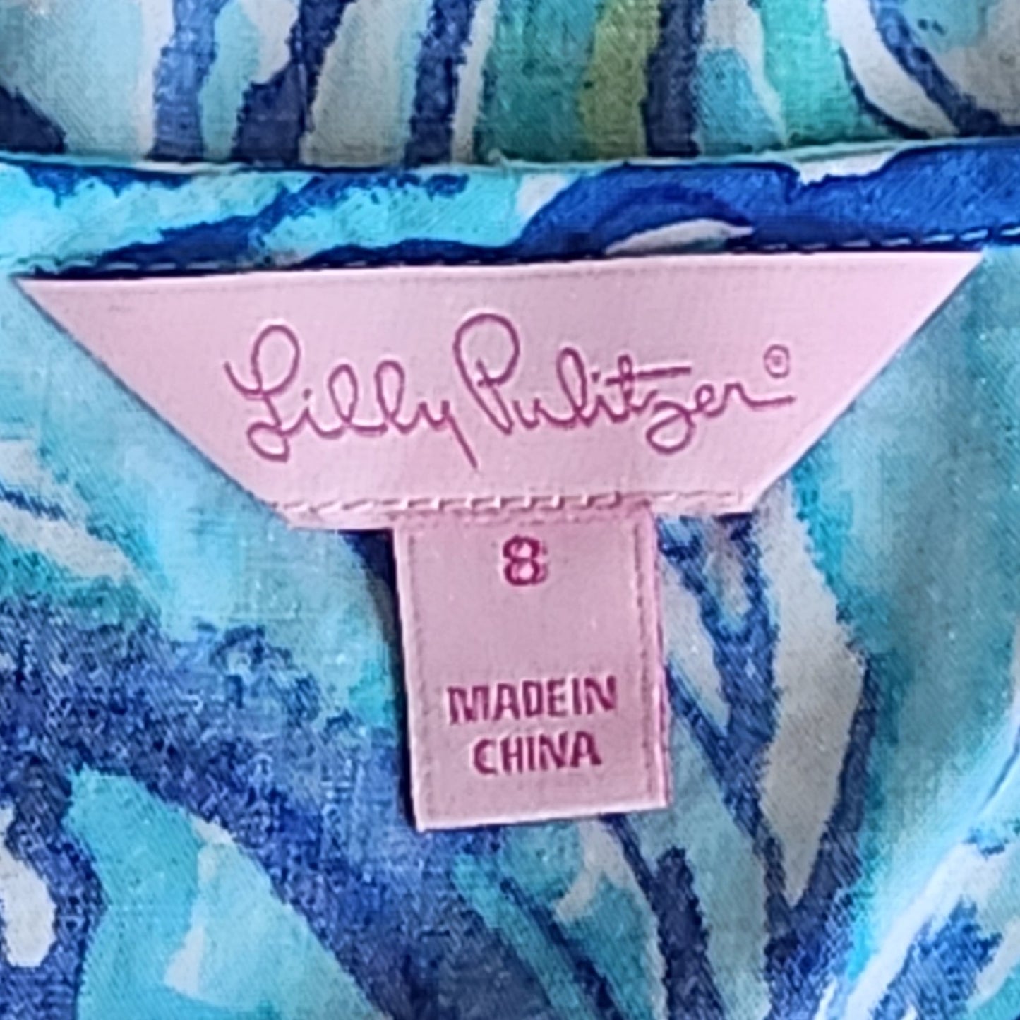 Lilly Pulitzer Women's Sonya Top – Sparkling Blue "Oh Shucks" Oyster Print Fringe Hem Size 8