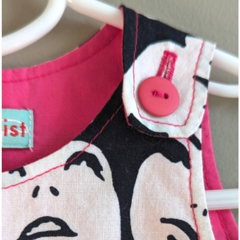 Tiny Modernist Retro Faces Baby Go-Go Dress – Pink, Black & White – Size 12 Months