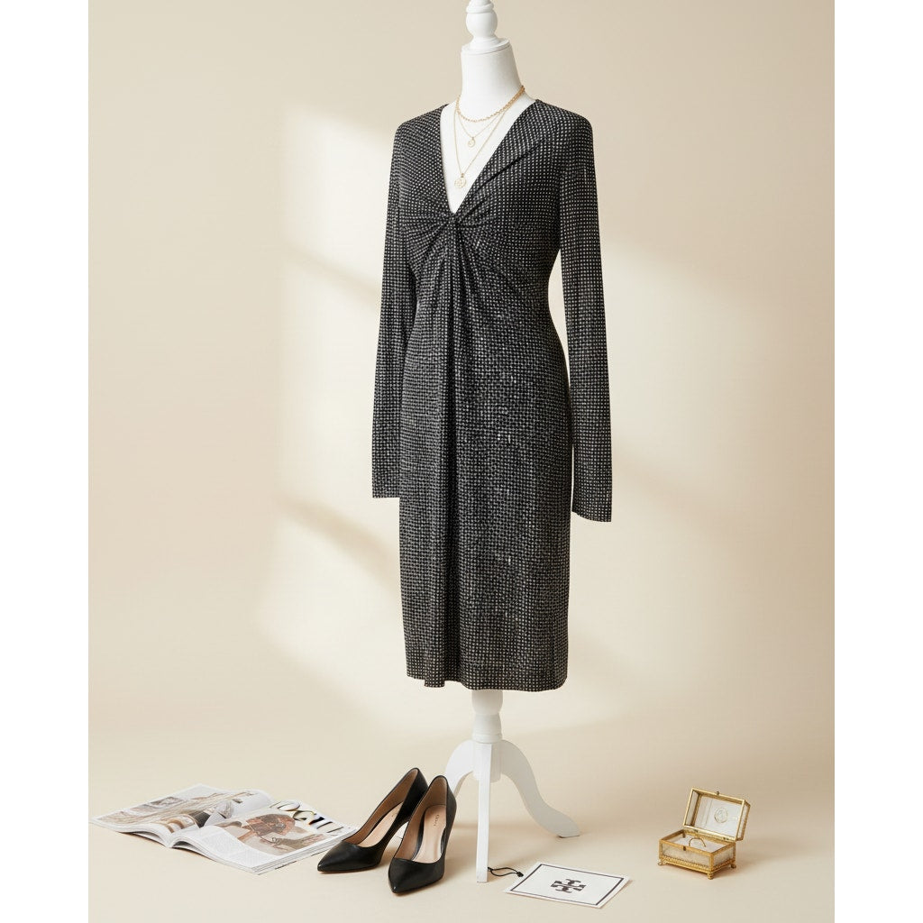 100% Silk Jersey Dress | Black & White Dot Print | Women's M