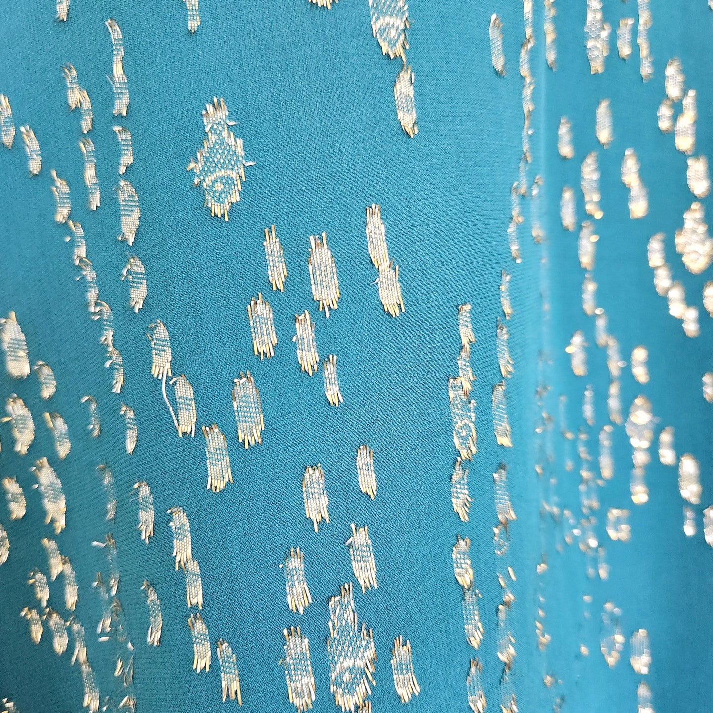 Lilly Pulitzer Women's Elenora Silk Teal & Metallic Gold 3/4 Sleeves Mini Dress Size S