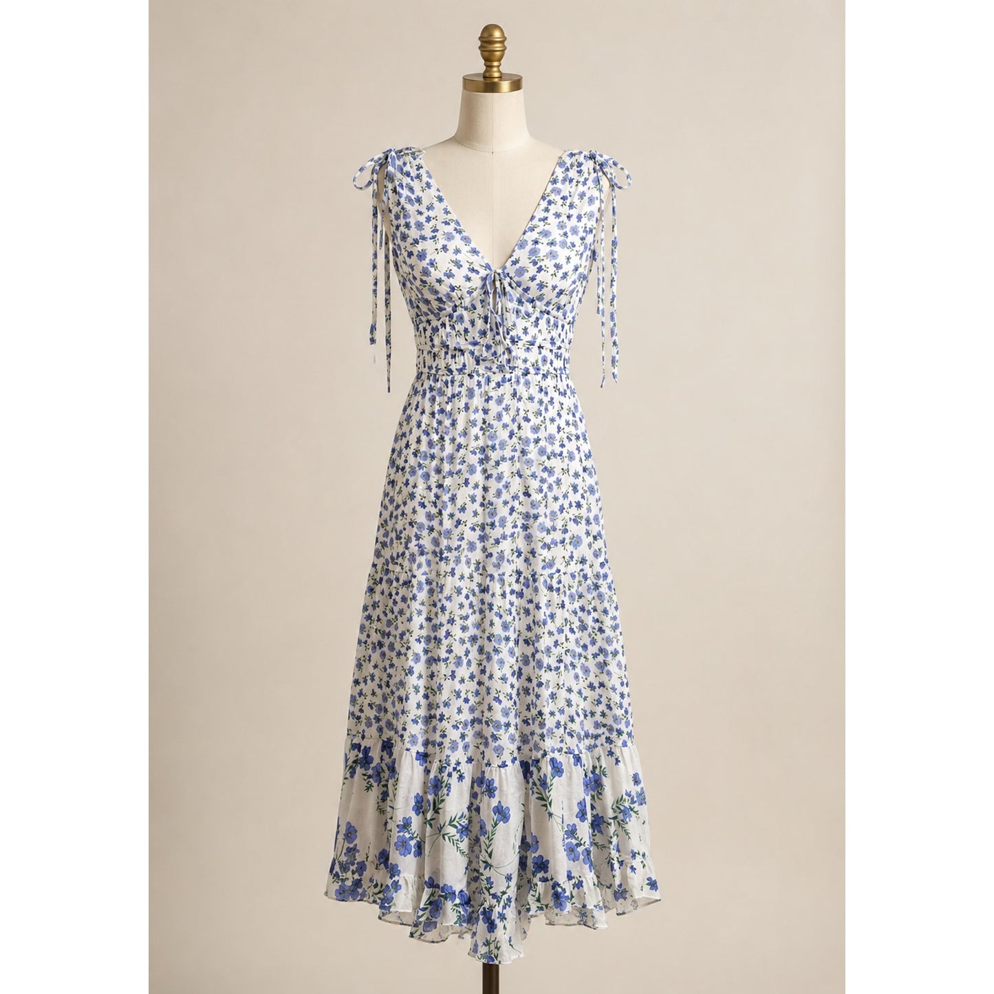 Shoshanna Helena Dress | Blue Floral Midi Sleeveless Viscose | Women's 8
