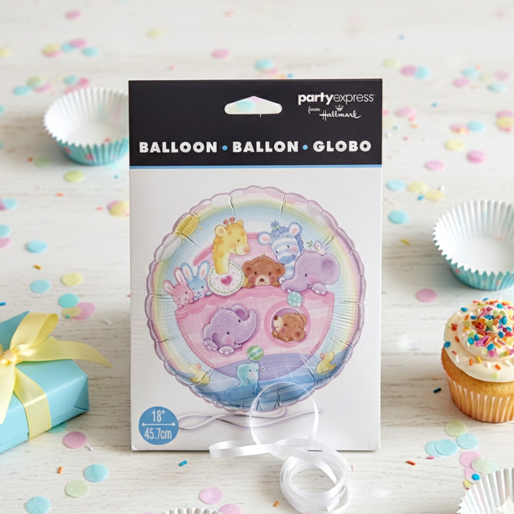 Vintage Hallmark 18” Mylar Balloon • Noah’s Ark Animals • Rainbow Pastel • New Sealed Made in USA