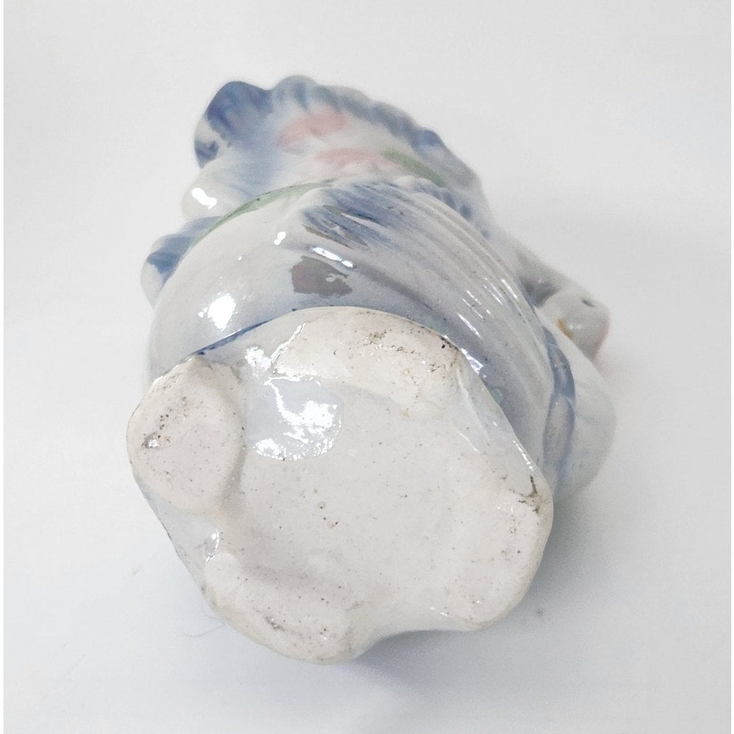 Vintage MCM Swan Vase – Iridescent Ceramic Swan Planter with Pastel Flowers