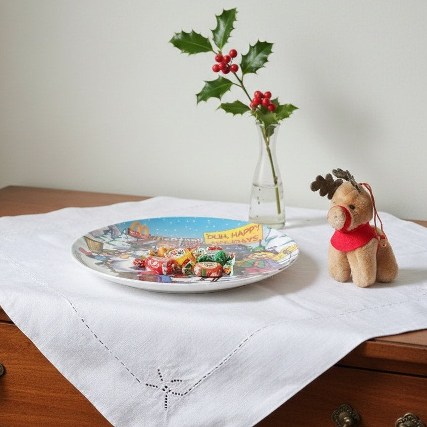 Vintage McDonald’s Holiday Gift Bundle | 2001 “Duh, Happy Holidays” Plate & 1985 Plush Reindeer Ornament