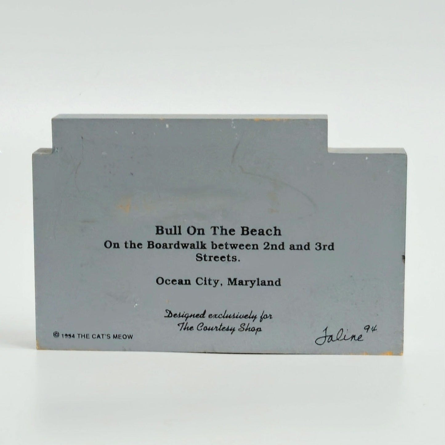 Vintage "Bull on the Beach" Cat’s Meow Village Wooden Shelf Sitter | 1994 Signed