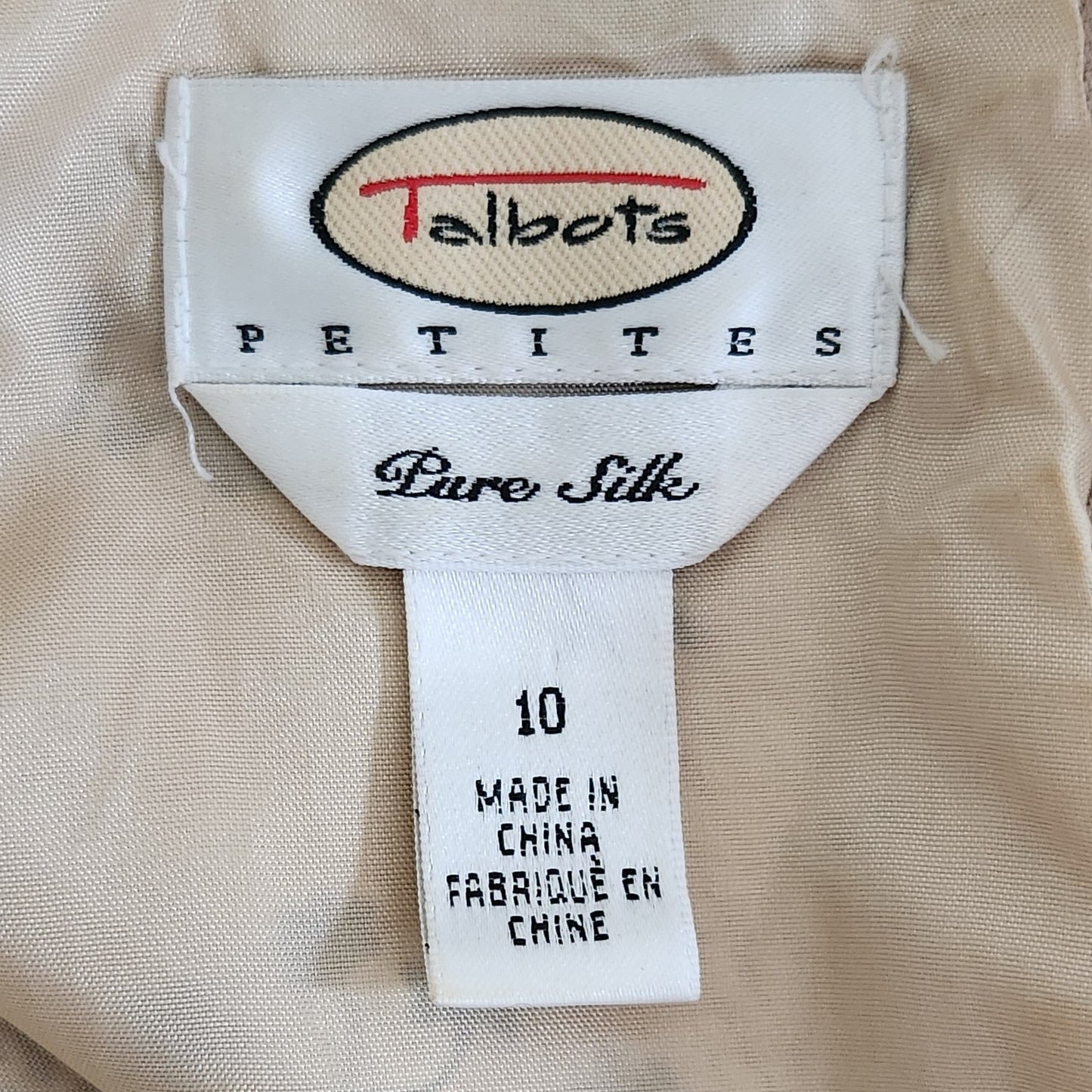 Talbots 100% Silk Sheath Dress – Asian Motif Beige & Black Women's Size 10