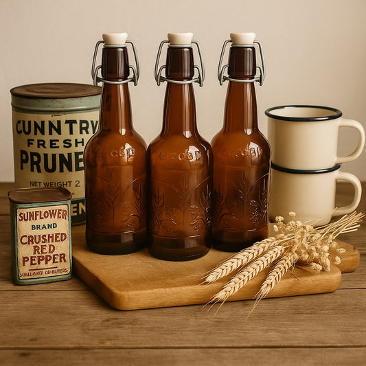 Vintage 1970s Dr. JM McGillicudy’s Sarsaparilla Root Beer Cream Soda Bottle | Amber Brown EZ Cap Swing Top Glass | Farmhouse Barware Home Collectible