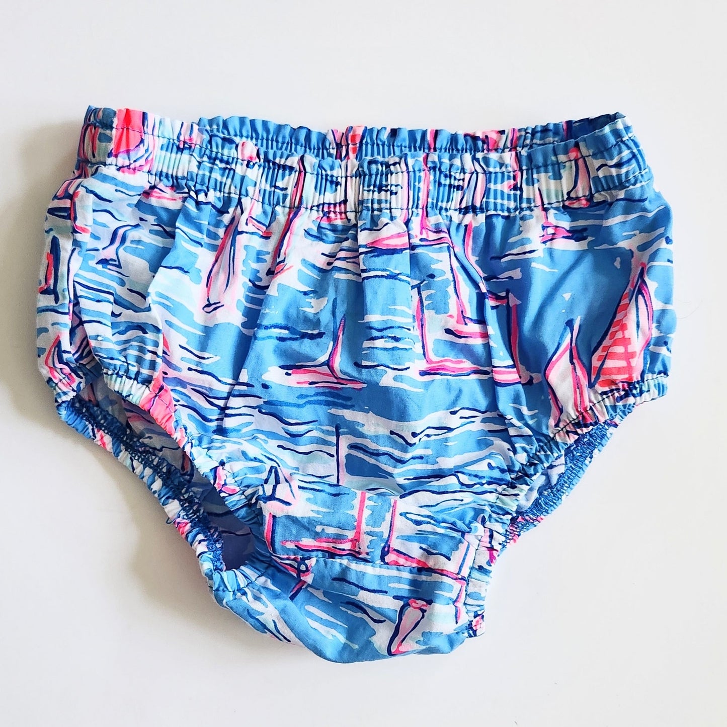 Lilly Pulitzer Sailboat Bloomers Diaper Cover Zanzibar Blue Boatylicious Print | Baby Size 12-18M