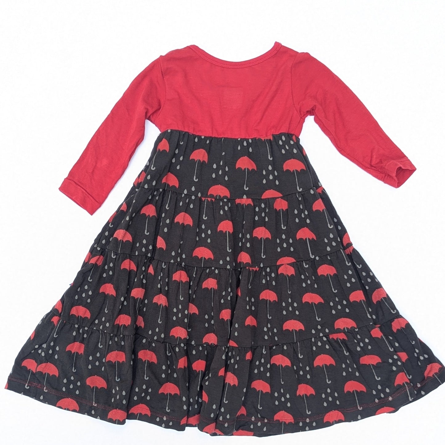 KicKee Baby Bamboo Umbrellas & Rain Clouds Long Sleeve Dress | Size 6-12M | NWT