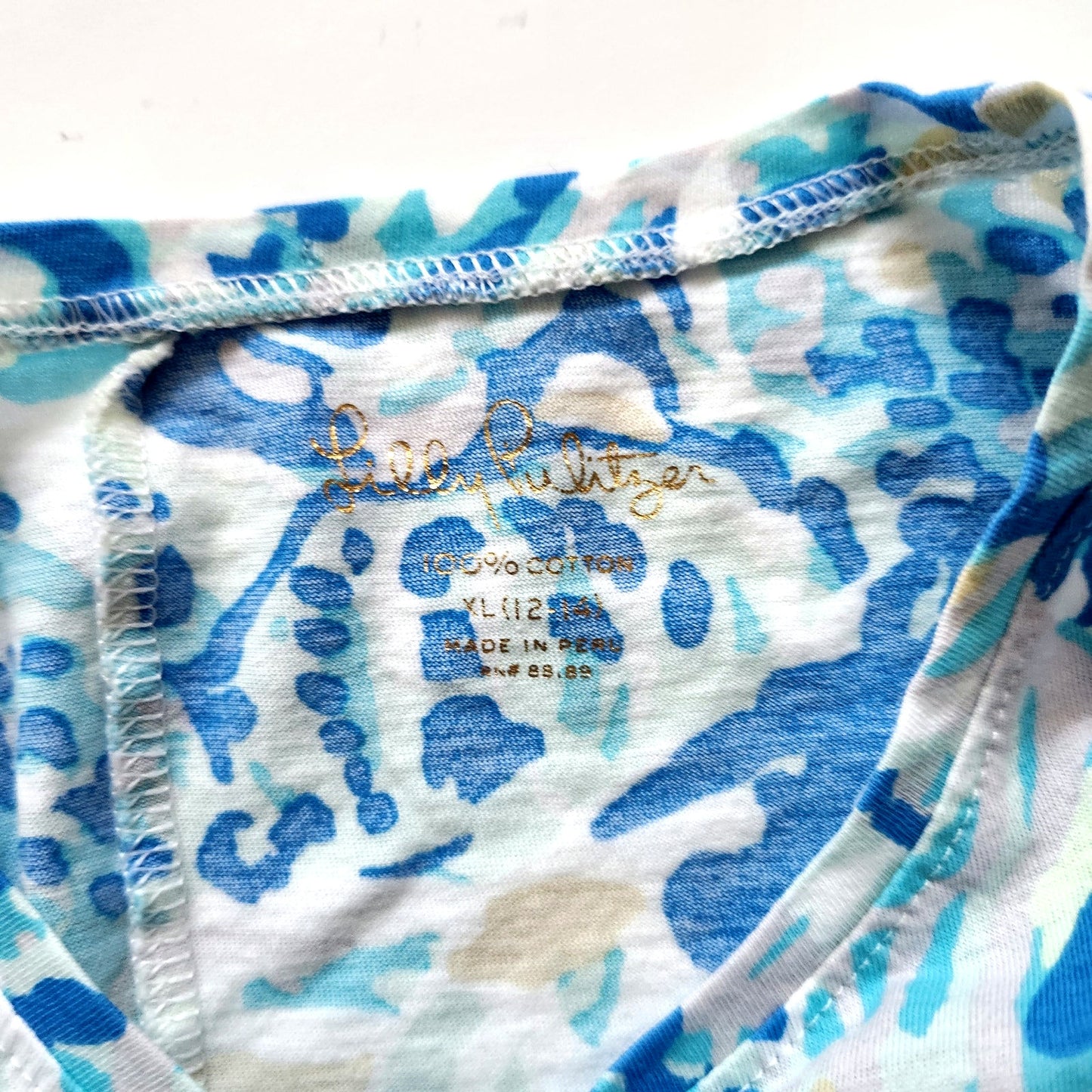 Lilly Pulitzer Girls Mini Linden Dress | XL 12-14 | Bennet Blue Shell Print Puff Sleeve Cotton