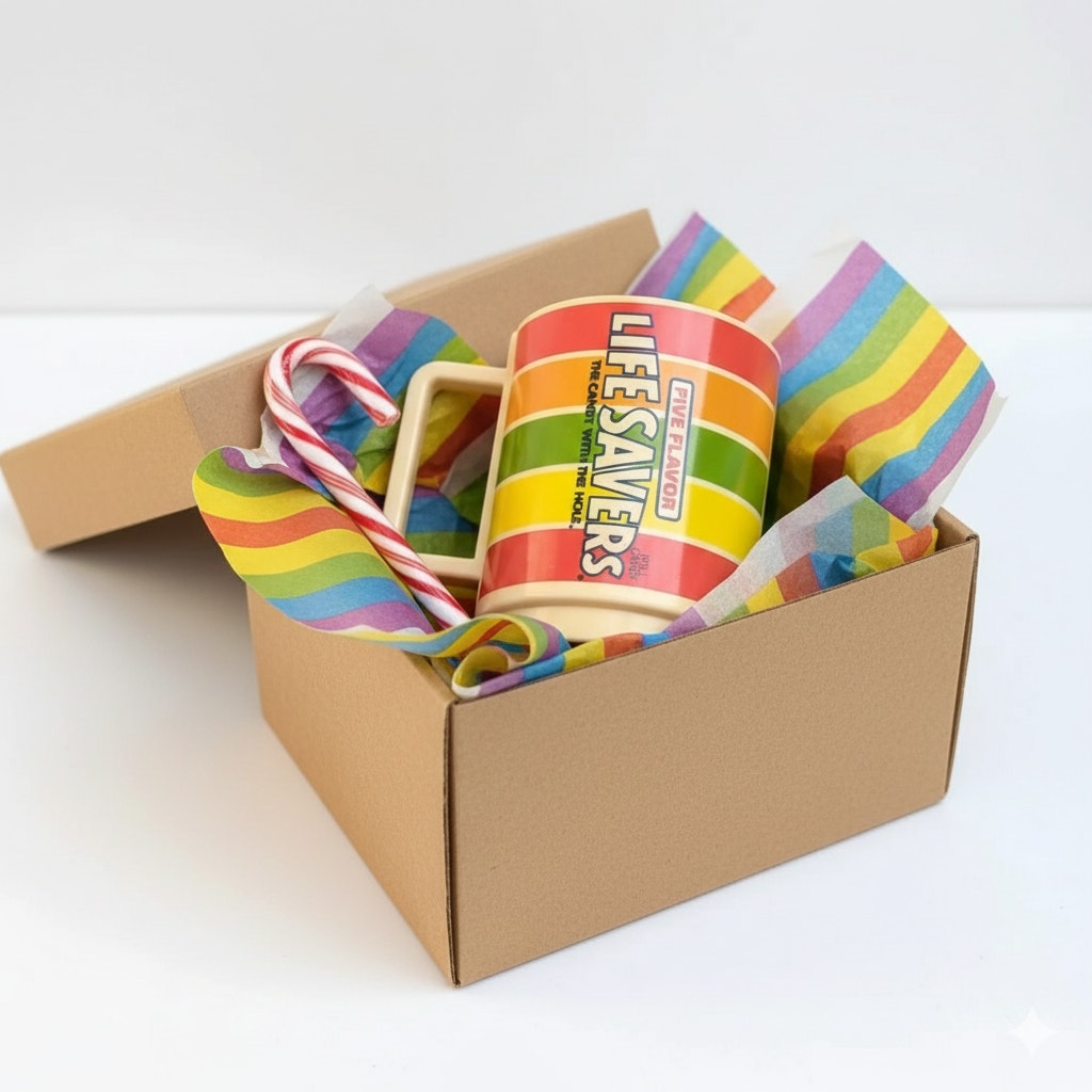 Vintage 1980s Lifesavers Five Flavor Promotional Mug – Retro Plastic Candy Cup – Bright Rainbow Home Kitchenware – Collectible Advertising Mug