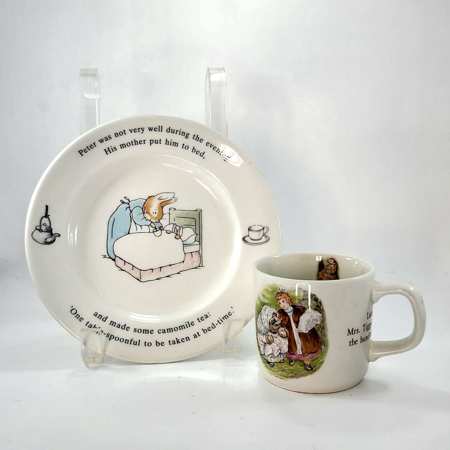 Vintage 1990s Wedgwood Beatrix Potter Peter Rabbit Plate & Mrs. Tiggy-Winkle Mug | Kids Home