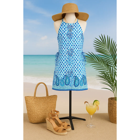 Lilly Pulitzer Women's Pearl Shift Romper Dress Blue White Pineapple Print Size 00