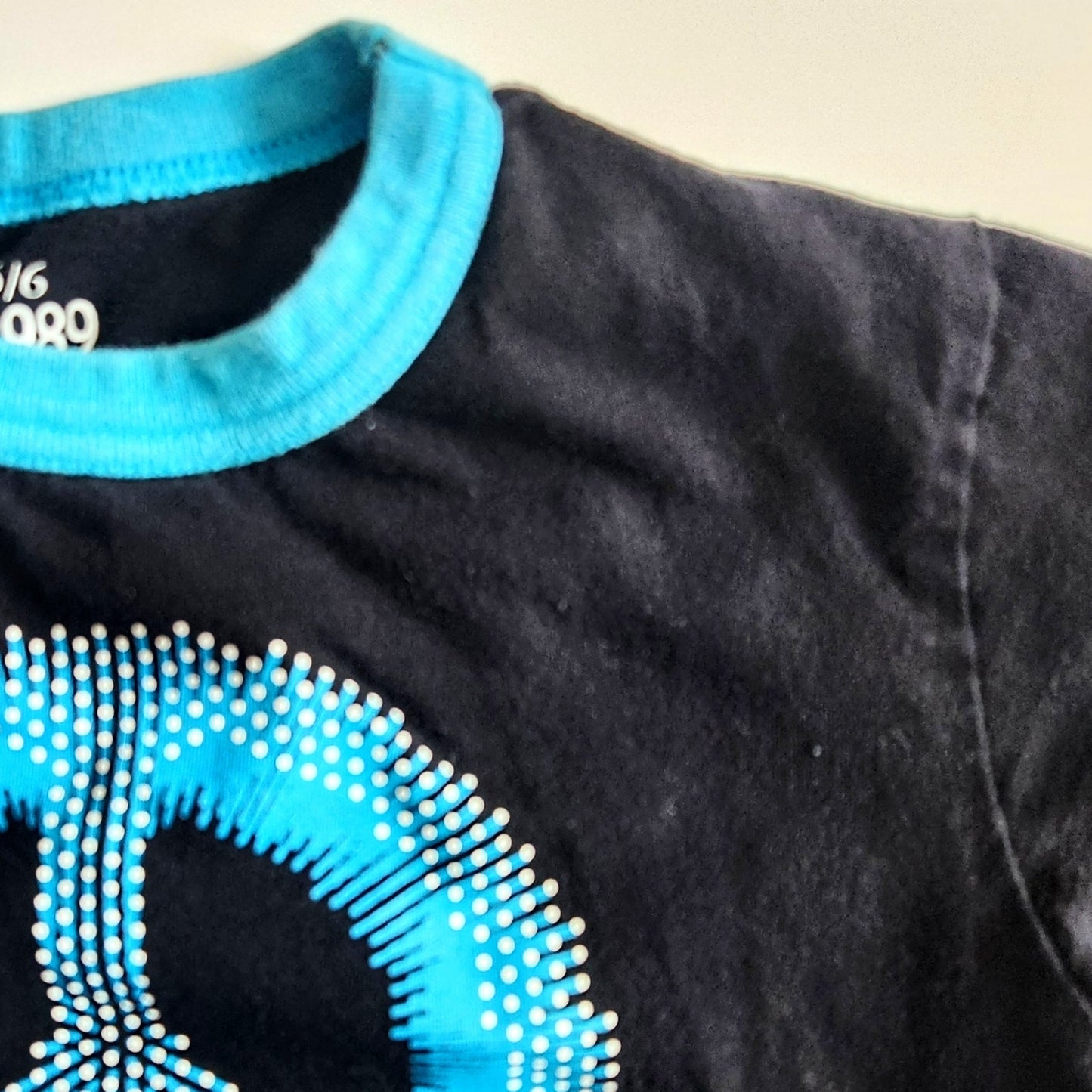 Vintage Y2K The Children’s Place Peace Sign T-Shirt – Retro Black & Turquoise Ringer Tee, Size Small 5/6, 2000s Kids Graphic Shirt