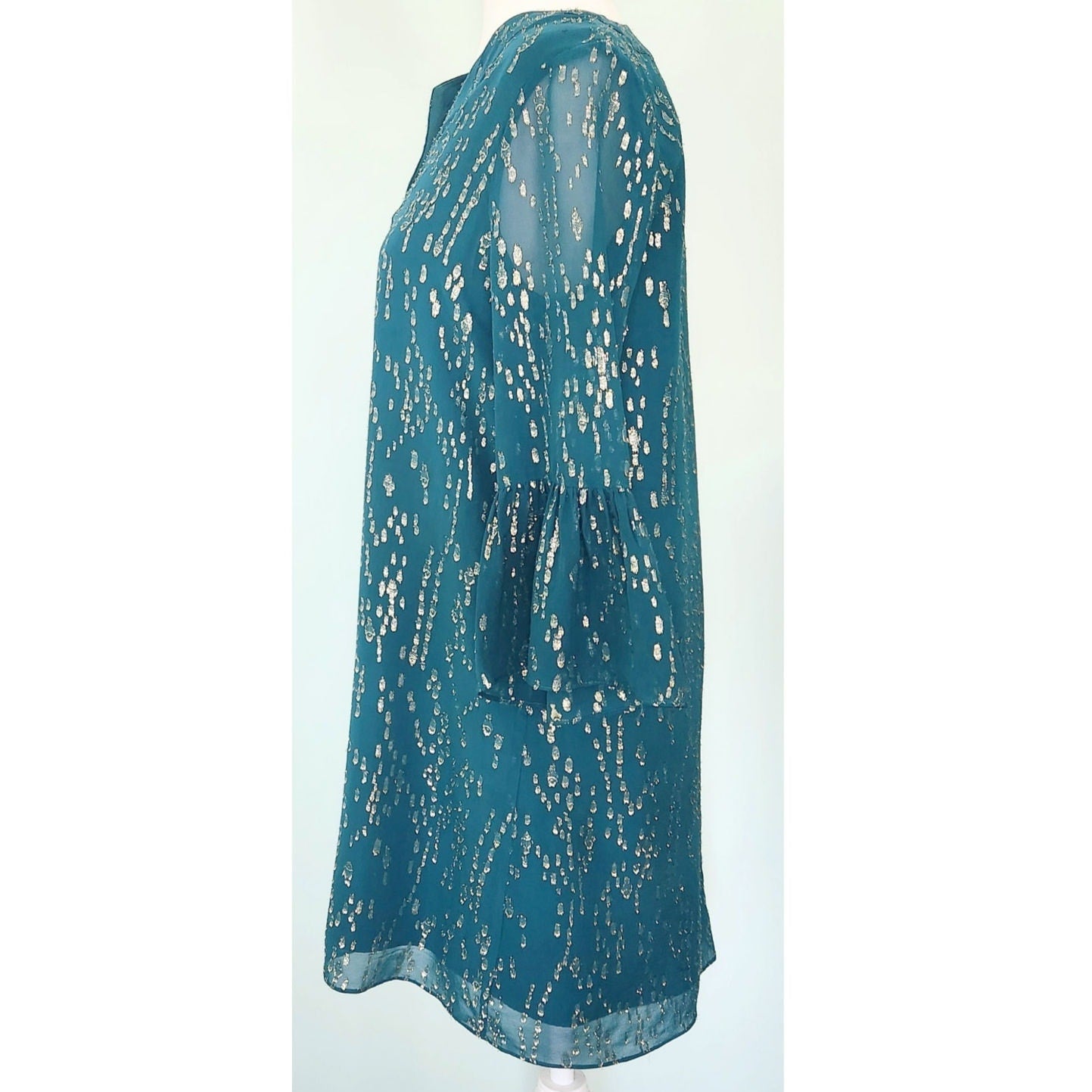 Lilly Pulitzer Elenora Dress | Teal Metallic Gold Silk 3/4 Sleeve | Women's S