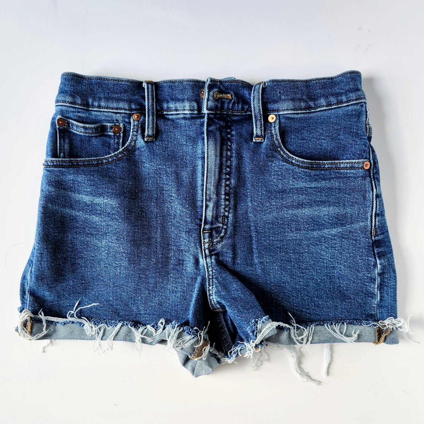 Madewell Women's High-Rise Denim Cutoff Shorts Dark Blue Onaway Wash Size 28