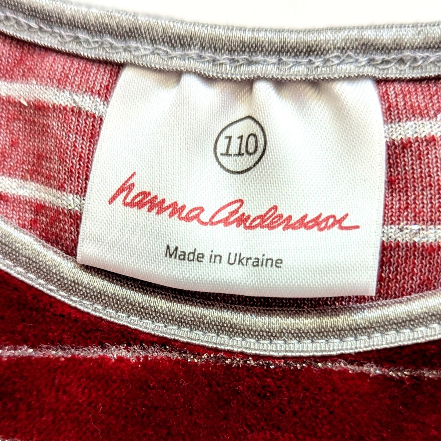 🎄 Hanna Andersson Girls' Striped Lurex Velour Holiday Dress – Cranberry & Silver – Size 110 cm (5)