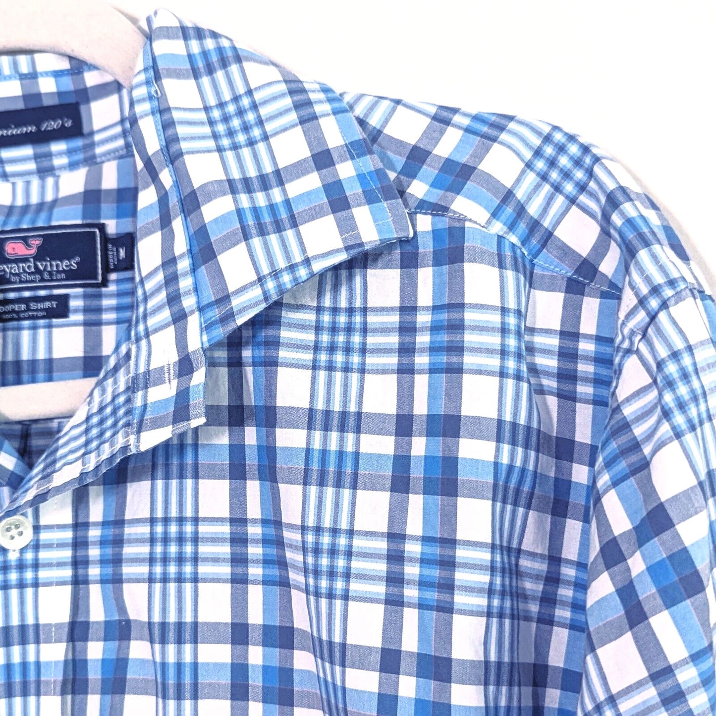 Vineyard Vines Classic Cooper Dress Shirt | Blue Plaid 120s Cotton | Men's M