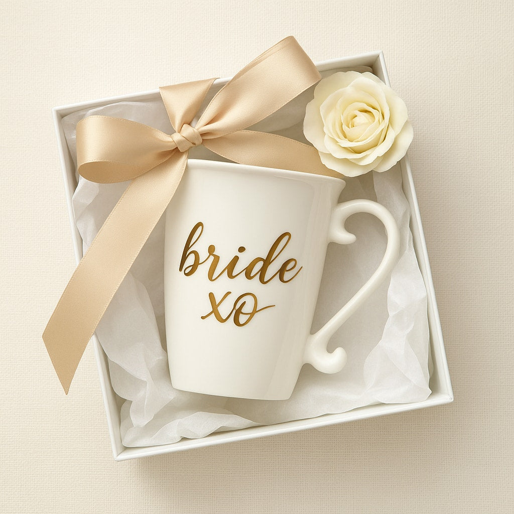Williams Sonoma “Bride XO” Porcelain Coffee Mug – 14 oz Metallic Gold Script – Discontinued | Home