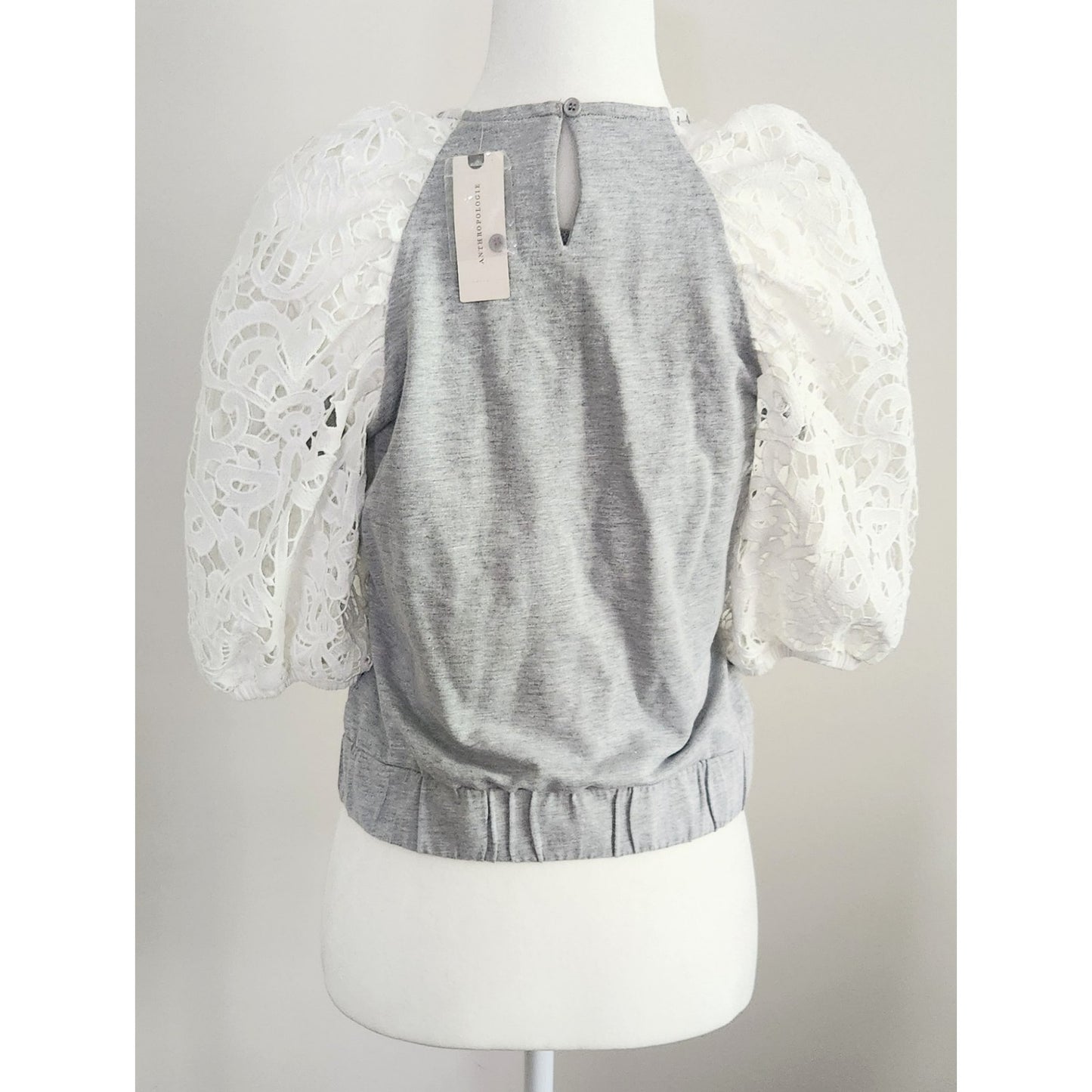 Anthropologie / Dolan Left Coast Collection Lace Sleeve Gray & White Sweatshirt Women's Size XS